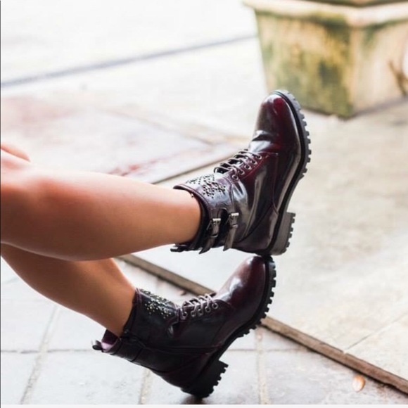 Rock Studded Embellished Combat Motto Boots - Picture 3 of 5